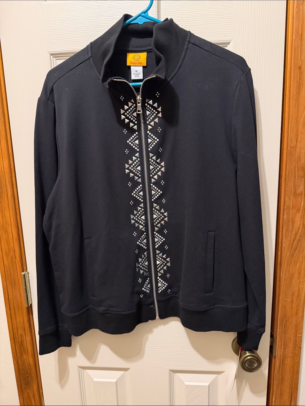 Women’s Ruby Rd Black Zip-Front Jacket with Geometric Stud Detail Size XL NWT